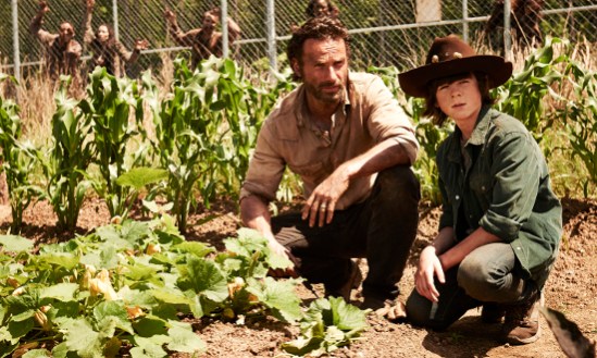 Rick Grimes (Andrew Lincoln) and Carl Grimes (Chandler Riggs) - The Walking Dead - Season 4 _ Gallery - Photo Credit: Frank Ockenfels 3/AMC